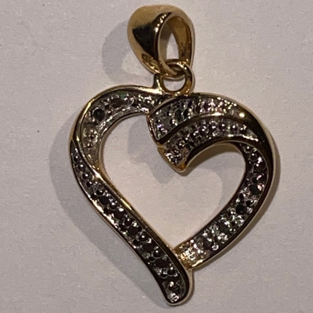 Gold Plated 925 Silver and Diamond Chip Heart Pendant